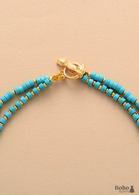 Boho Necklace, Turquoises 2 Layers Chokers Necklace